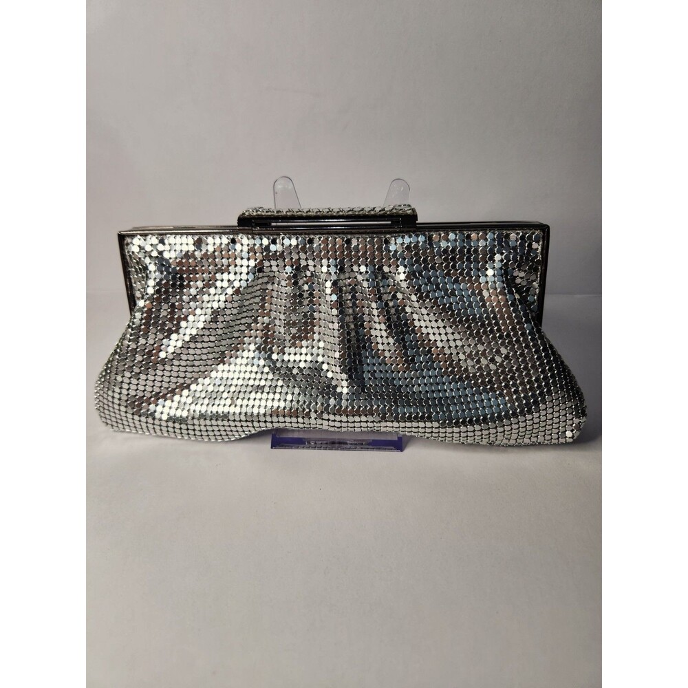 Kate Landry Silver Metal Mesh Evening Clutch Bag Crossbody Chain Wedding Formal - Picture 2 of 6